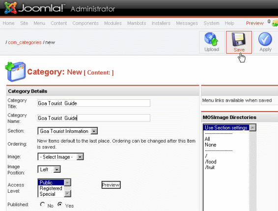 Joomla - New Sections and Categories