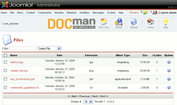 Docman Uploaded Files Listing