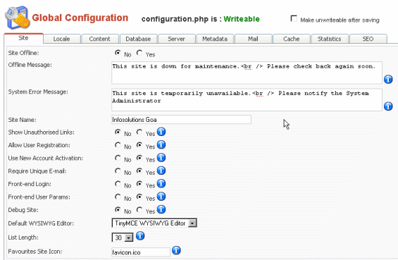 Joomla - Site Configuration