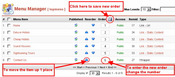 Joomla - Ordering Menu Items