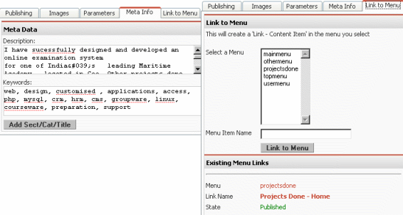 Joomla - Meta Tag Editor and linking to Menu