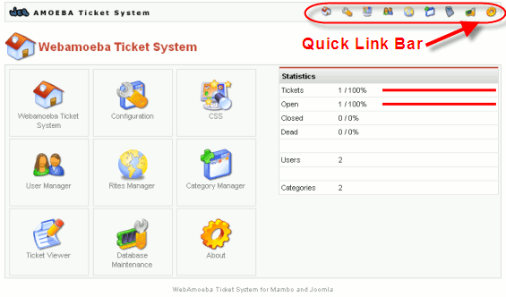 Joomla - Webamoeba ticket system control panel
