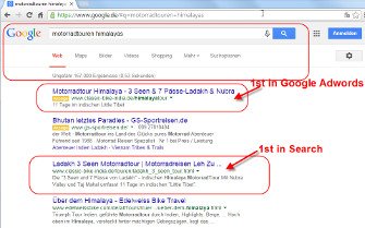 German website ranked no1 in search and also placed first in Adwords