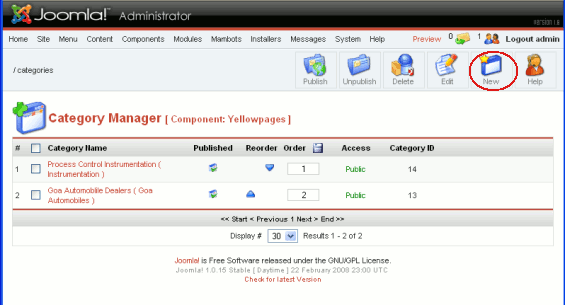 Joomla Yellow Pages - Adding  a new Category