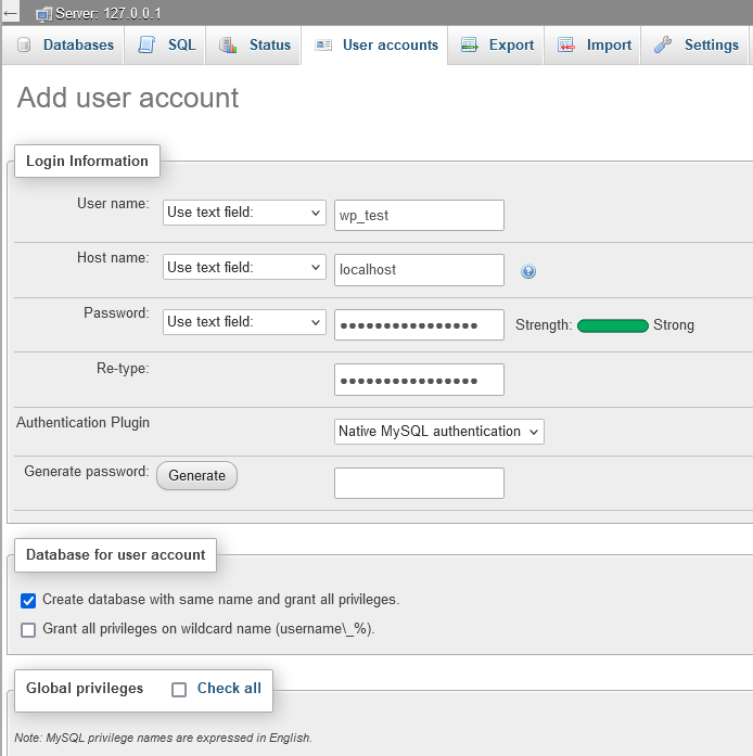 Creating a Database in PHPMyAdmin