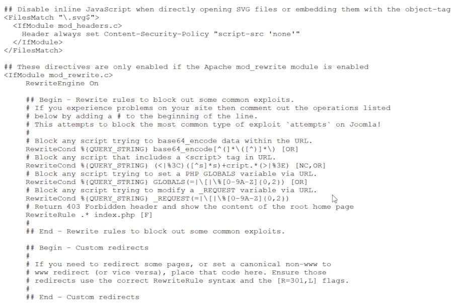 Joomla -  htaccess file