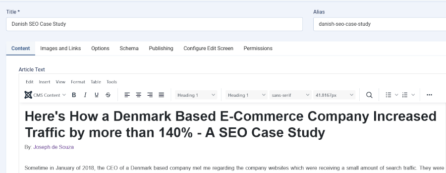 Joomla - Specifying the URL of a Web Page