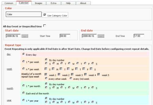 Event Calendar for New Event  in JEvents -  Adding Start Date and End Date