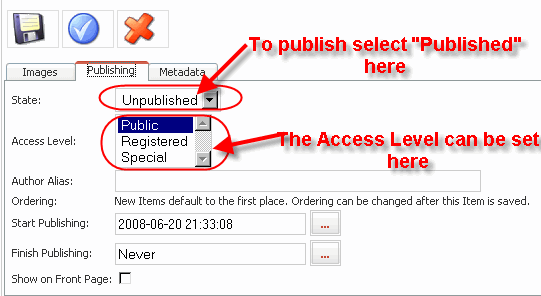 Joomla - Publishing the Content Item and Setting the Access Level
