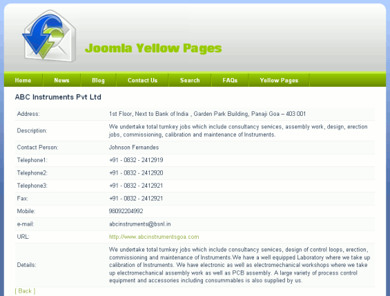 Joomla Yellow Pages Item  Listing