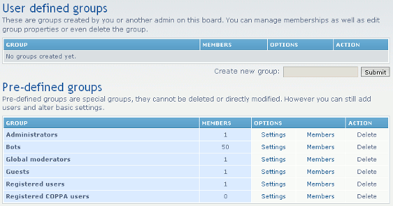 PHPBB - manage groups