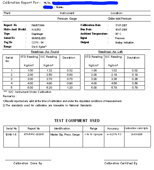 2 table Calibration report