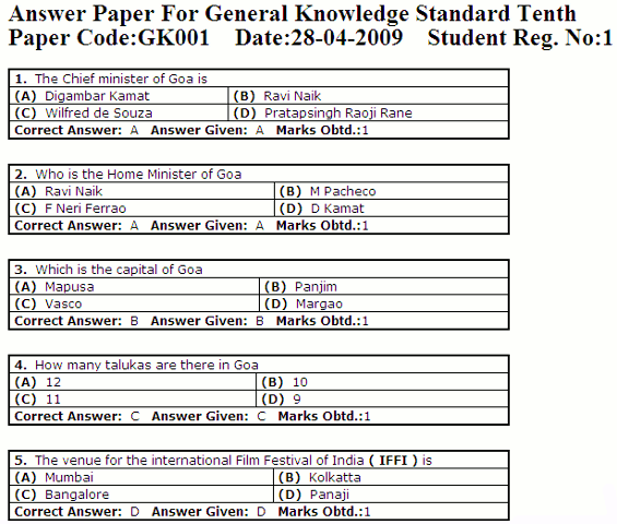 answer sheet