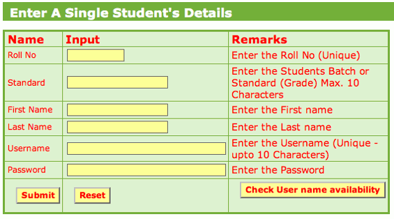 entering student details