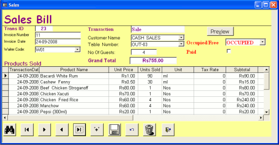 Screenshot of Data Entry of the Invoice