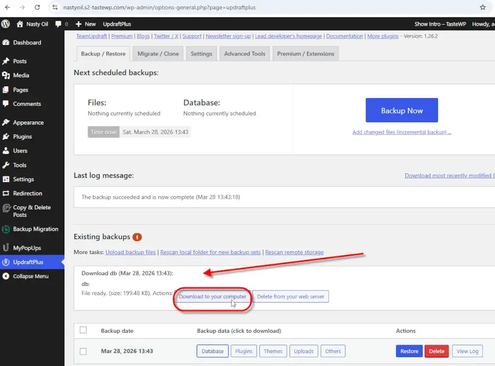 Transferir a cópia de segurança do website WordPress para o seu computador