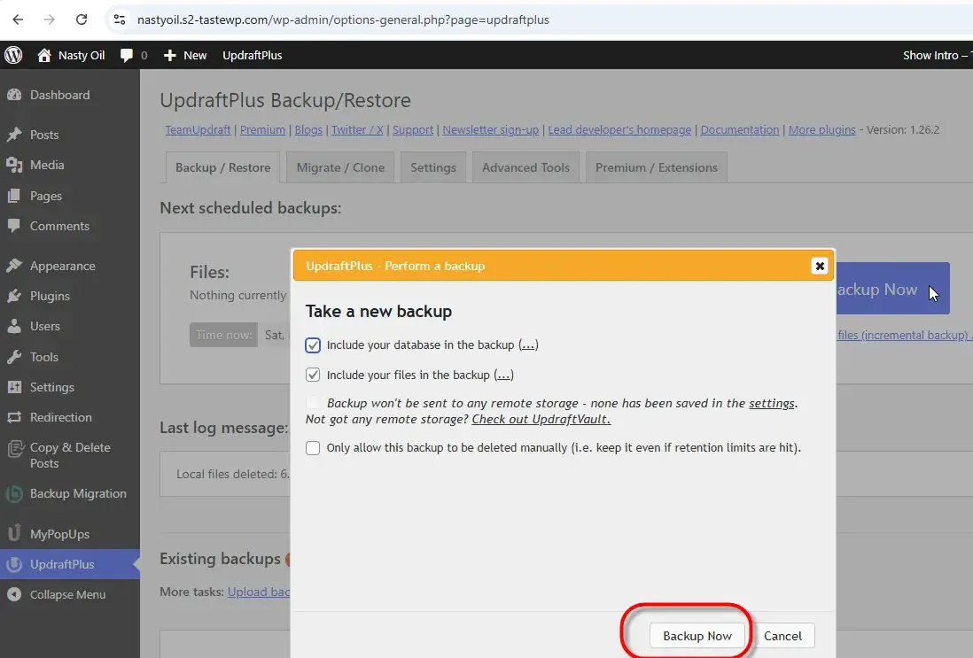 Fazer uma cópia de segurança de um website WordPress usando o UpdraftPlus
