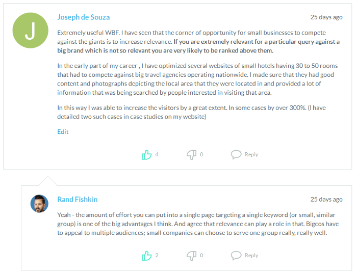 O meu comentário em Moz blog