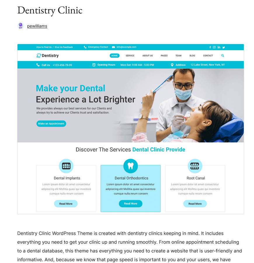 Dental Clinic WordPress Theme