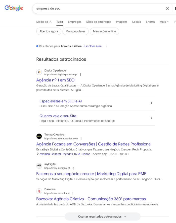 Anúncios do Google SEO Empresa