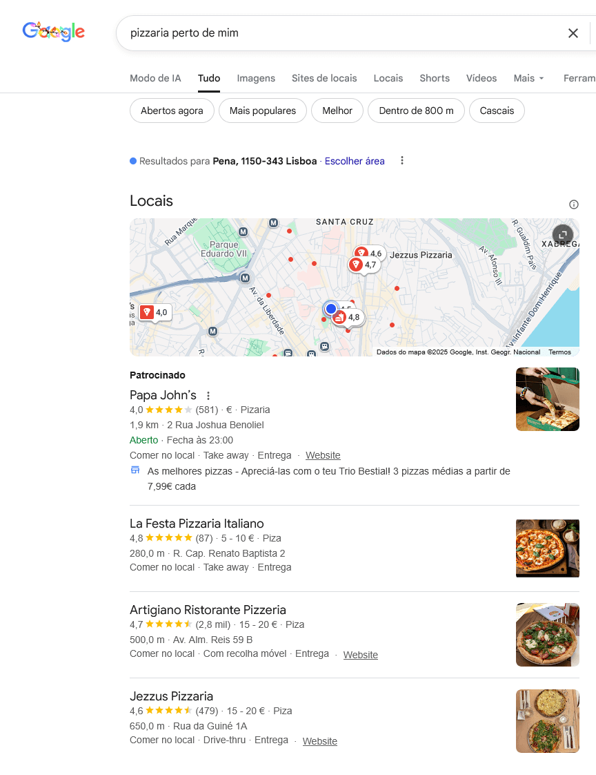 Embalagem local de pizzaria perto de mim em Lisboa, Portugal