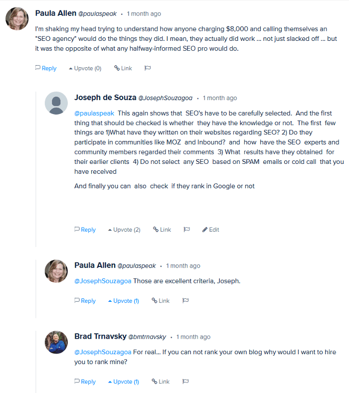 Comentário sobre a seleção de um SEO