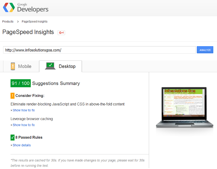 Testing with Google PageSpeed  Insights