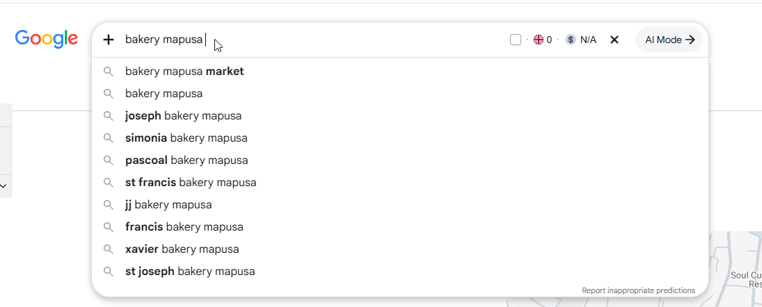 google autocomplete for bakery mapusa