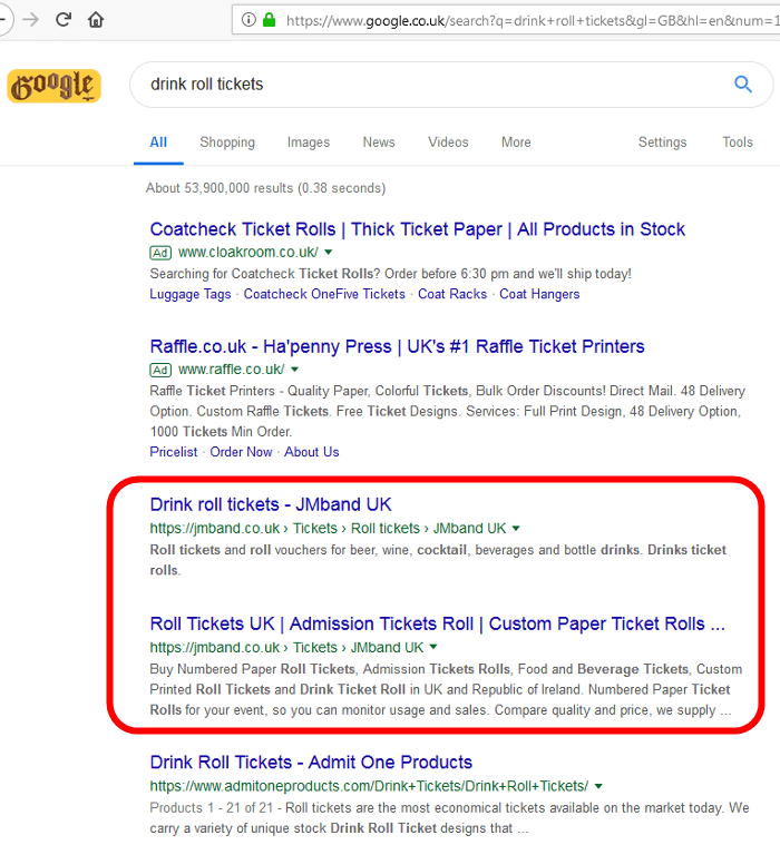 drink roll tickets search in google.co.uk