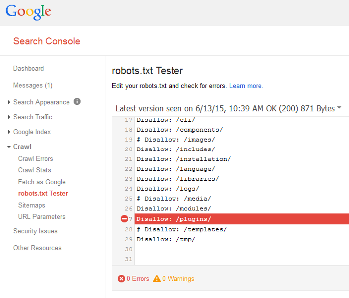 Checking Robots.txt file in Google Search Console