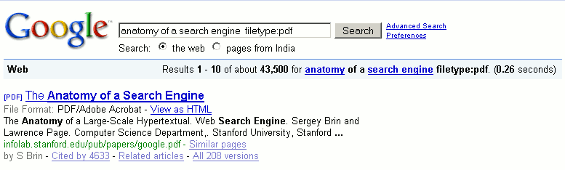 Search for particular filetype  using Google  Search